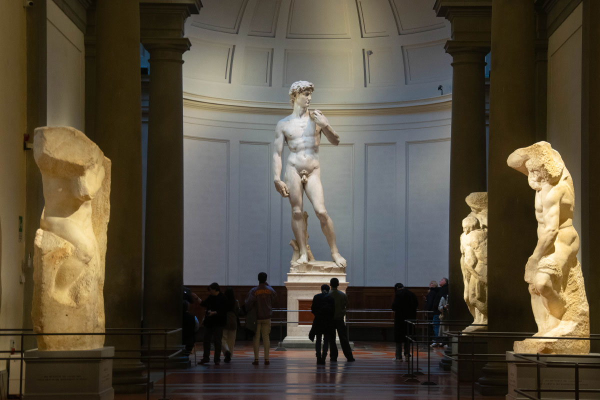 Michelangelo's David statue front view at Accademia Gallery Florence