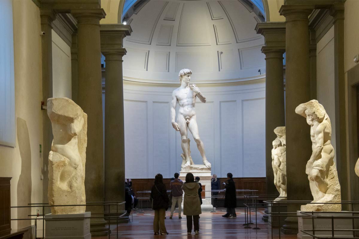 Tribune hall interior at Accademia Gallery with natural lighting from skylight