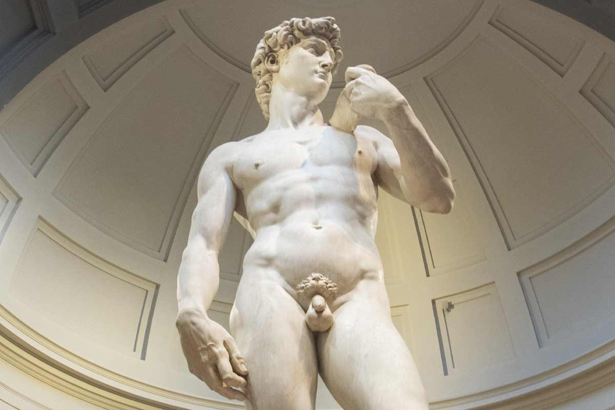David's oversized hands detail showing anatomical precision and symbolic meaning