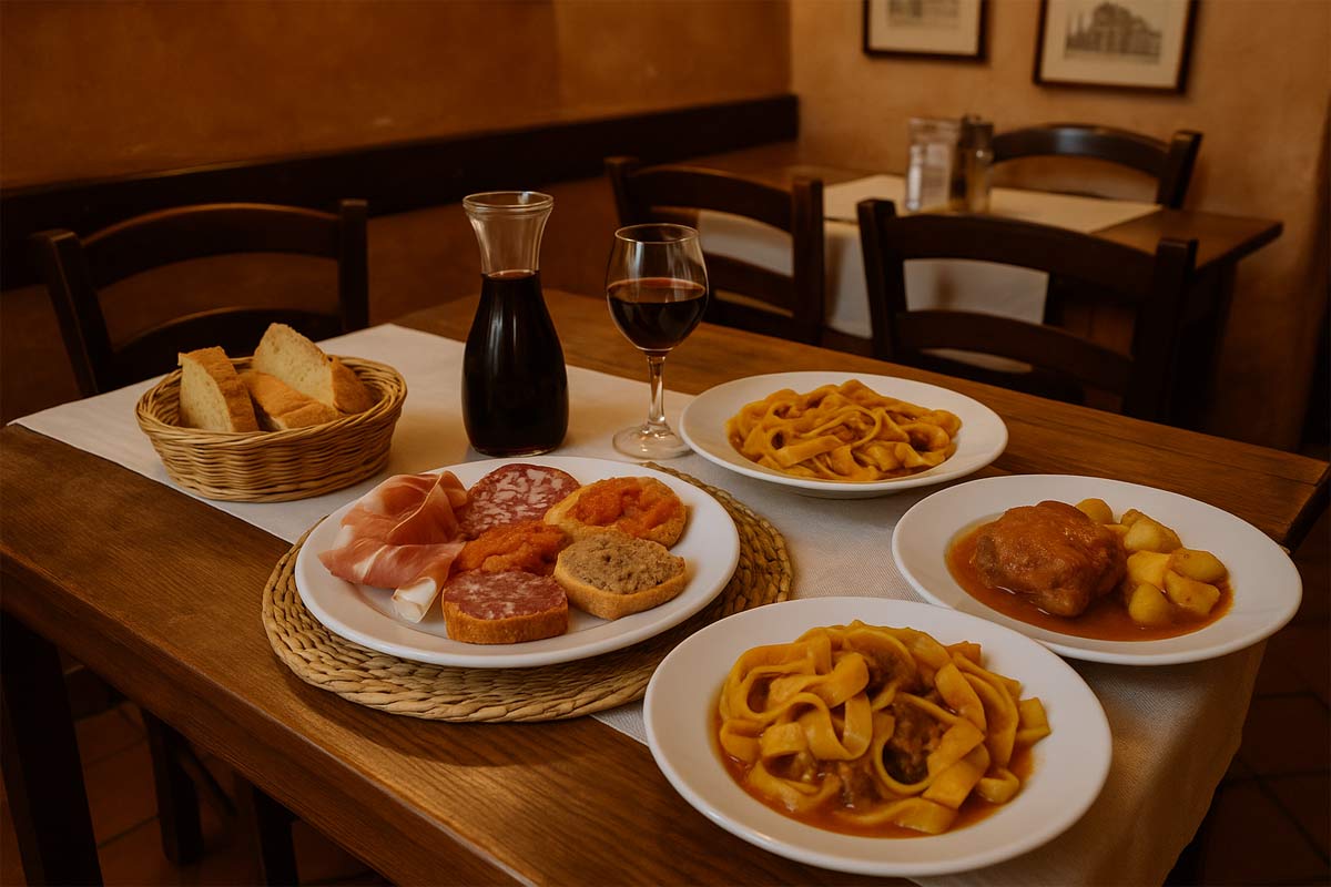 Authentic Tuscan lunch at traditional trattoria during Florence one day tour