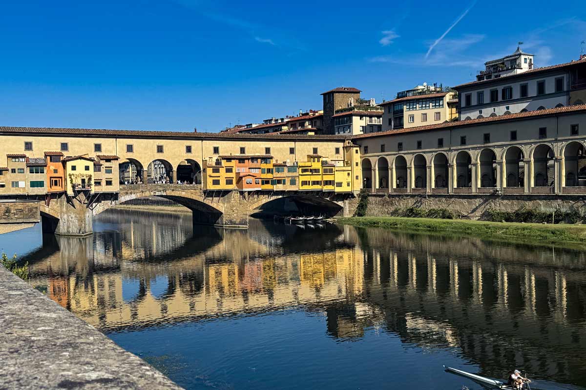 Vasari Corridor elevated passageway running above Ponte Vecchio shops Florence