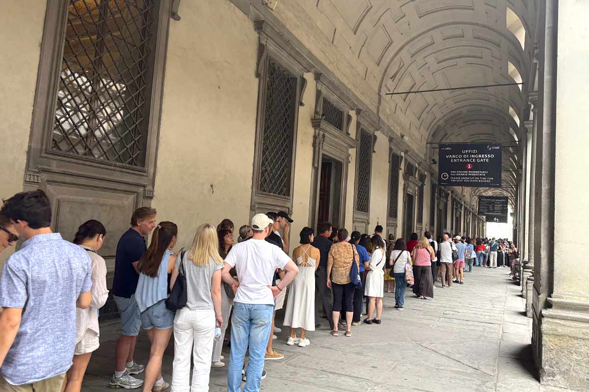 Tourists using skip-the-line entrance at Florence museum