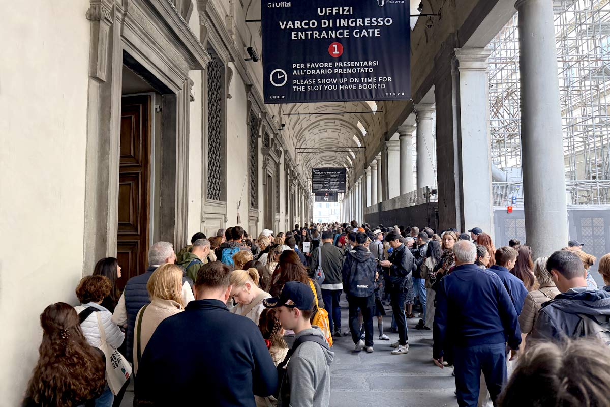 Typical crowds at Uffizi Gallery during peak season